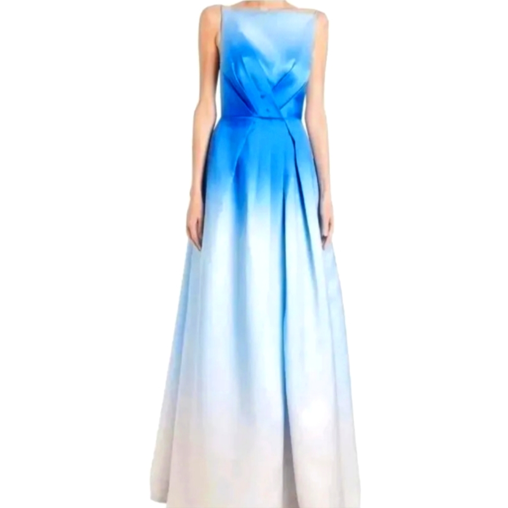 Monique Lhuillier Ombre Blue Gown Formal Dress Tutu  Flare Size 8 Medium